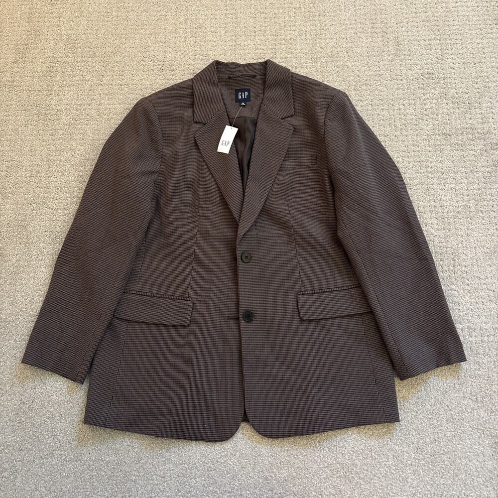 GAP Houndstooth Blazer Jacket Mens Size M Brown Poly Blend Classic Fit 2 Button